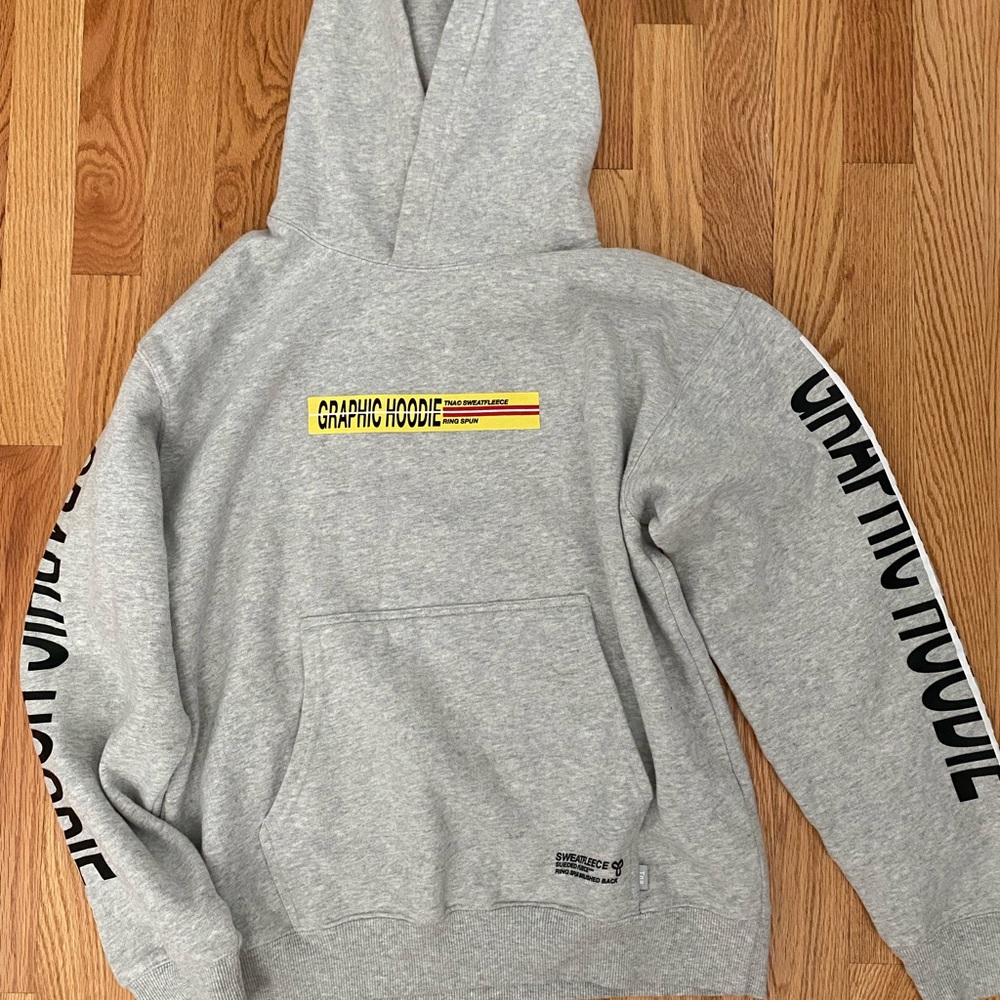 Aritzia Grey Graphic Hoodie with Yellow Accent